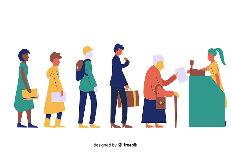 Vector Gratis orang-orang mengantre menunggu untuk membayar