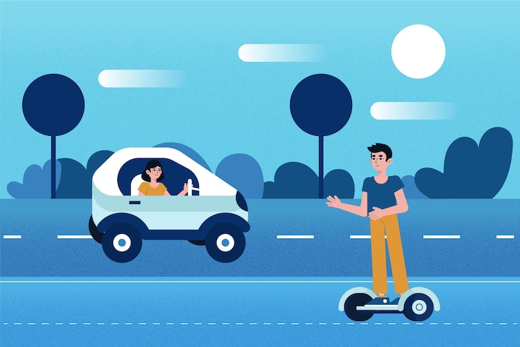 Vector Gratis orang-orang mengendarai transportasi listrik