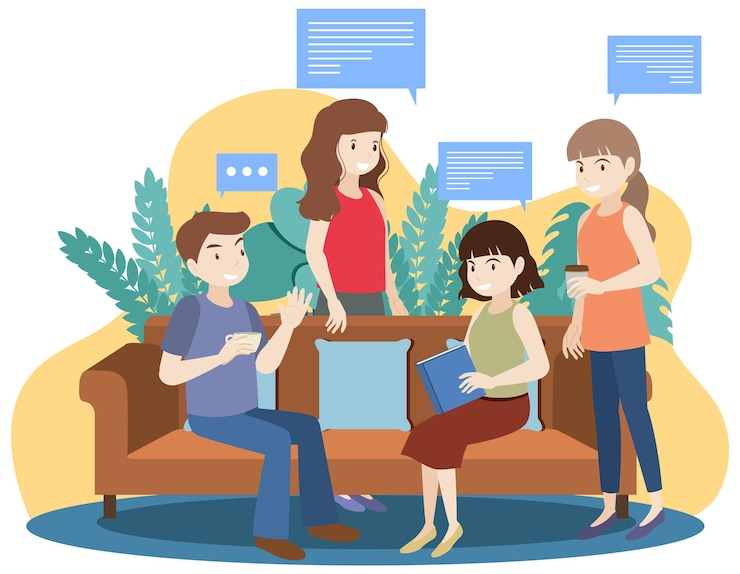Vector Gratis orang-orang menghabiskan waktu di ruang keluarga