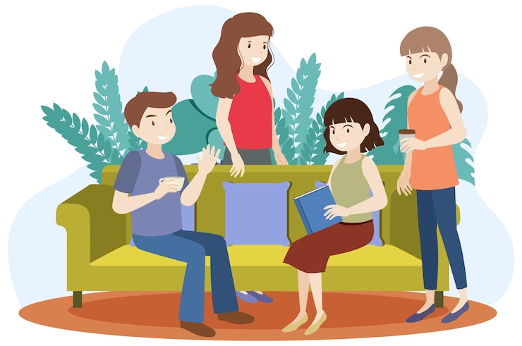 Vector Gratis orang-orang menghabiskan waktu di ruang keluarga