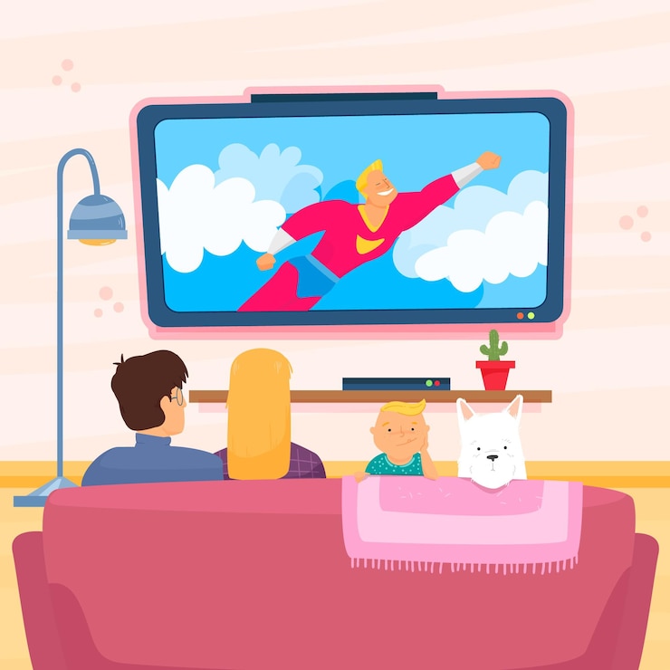 Vector Gratis orang-orang menonton film di rumah