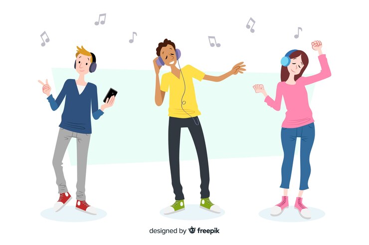 Vector Gratis orang-orang muda mendengarkan musik