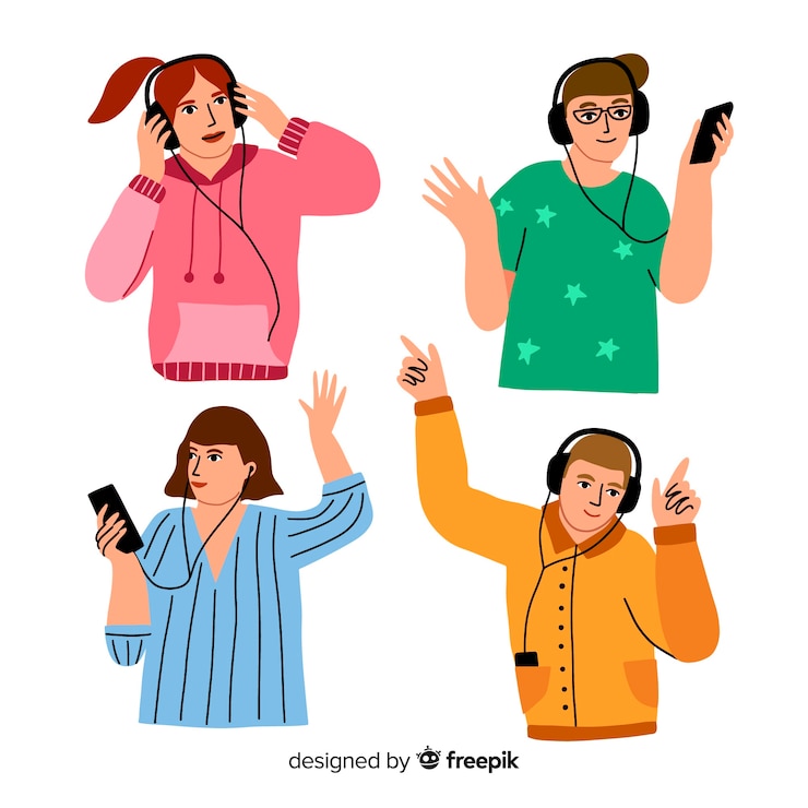 Vector Gratis orang-orang muda mendengarkan musik