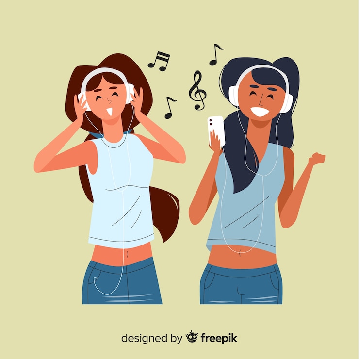 Vector Gratis orang-orang muda mendengarkan musik