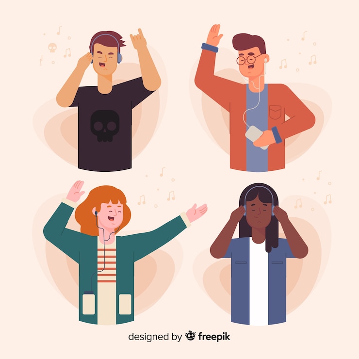 Vector Gratis orang-orang muda mendengarkan musik