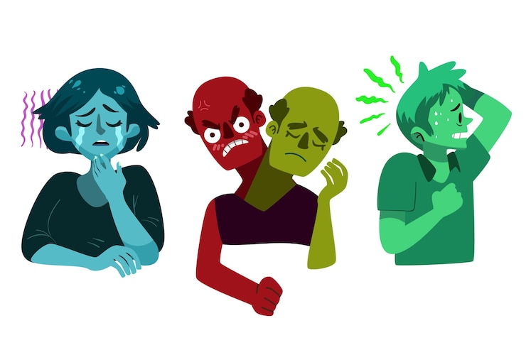 Vector Gratis orang-orang yang digambar tangan dengan masalah kesehatan mental