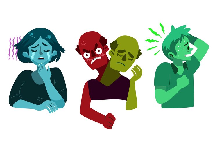 Vector Gratis orang-orang yang digambar tangan dengan masalah kesehatan mental