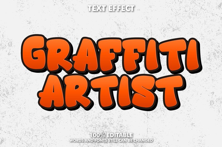 Vector Gratis orange graffiti text effects with black bold outlone and grunge background