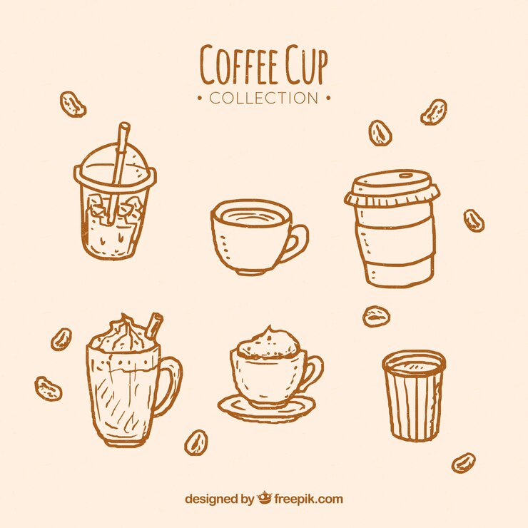 Vector Gratis orange hand drawn coffee cup collection