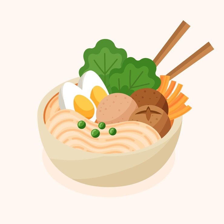 Vector Gratis organic flat bakso in a bowl