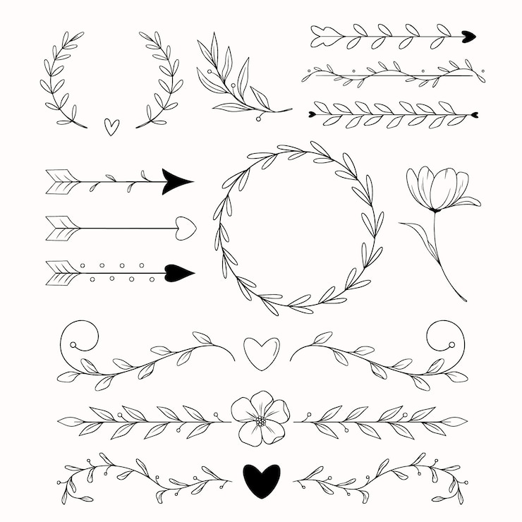Vector Gratis ornamen pernikahan digambar tangan