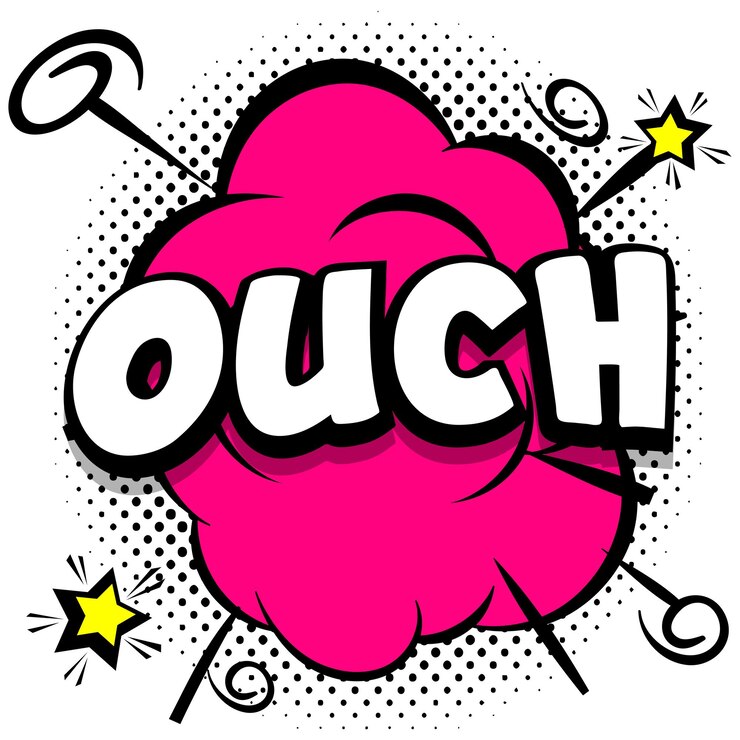 Vector Gratis ouch comic bright template with speech bubbles on colorful frames