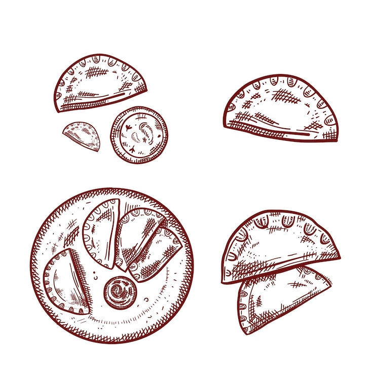 Vector Gratis outline empanada collection on white background