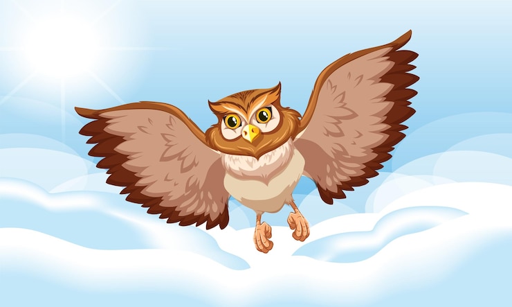 Vector Gratis owl flying on sky background