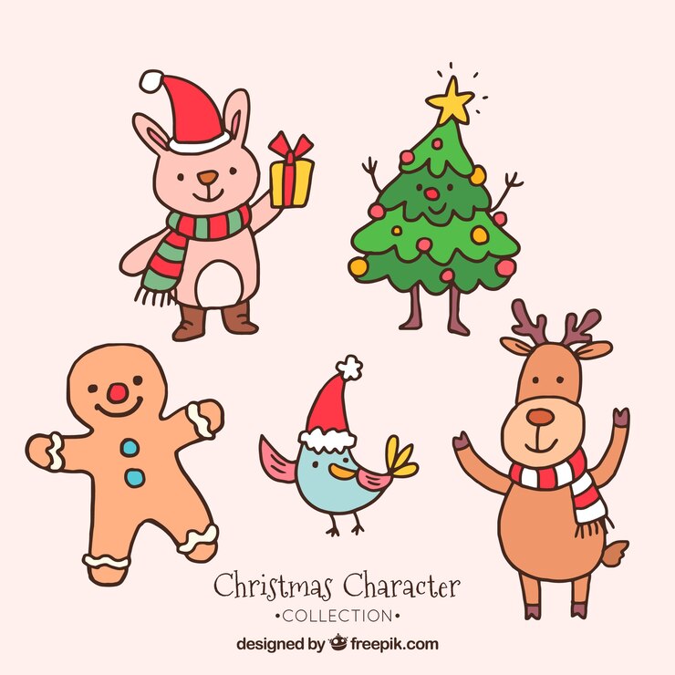 Vector Gratis pack of beautiful hand-drawn christmas characters