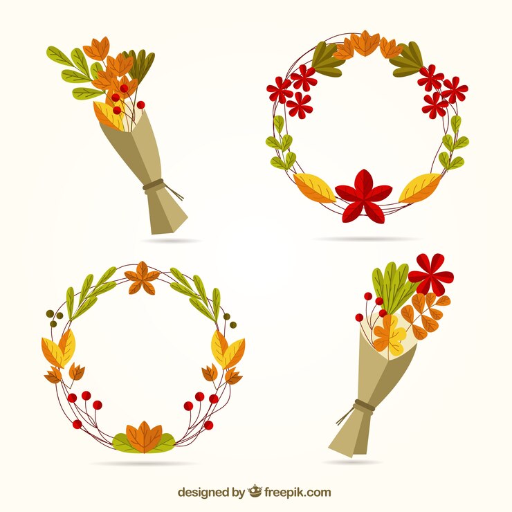 Vector Gratis pack of bouquets and hand-drawn autumn wreaths 