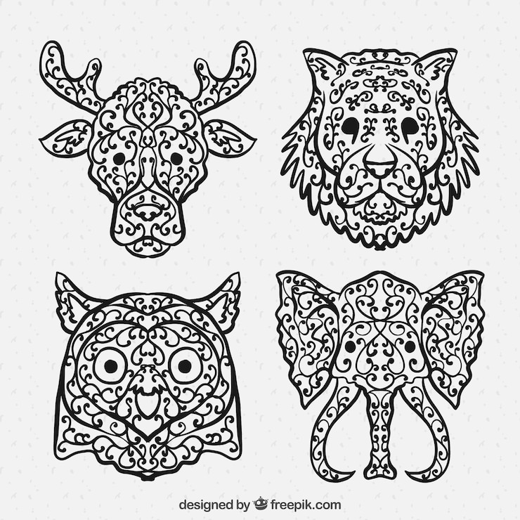 Vector Gratis pack of four wild ornamental animals