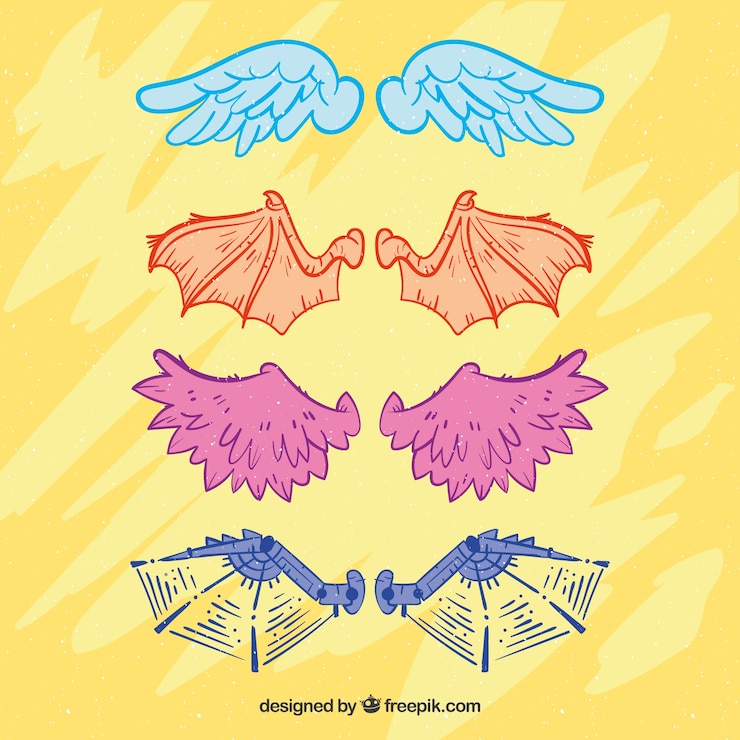 Vector Gratis pack of hand drawn characters wings