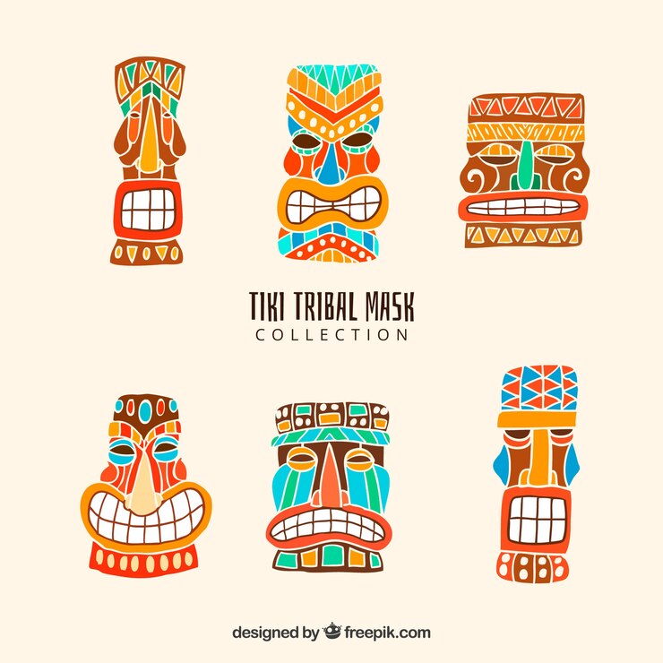 Vector Gratis pack of hand drawn tiki masks