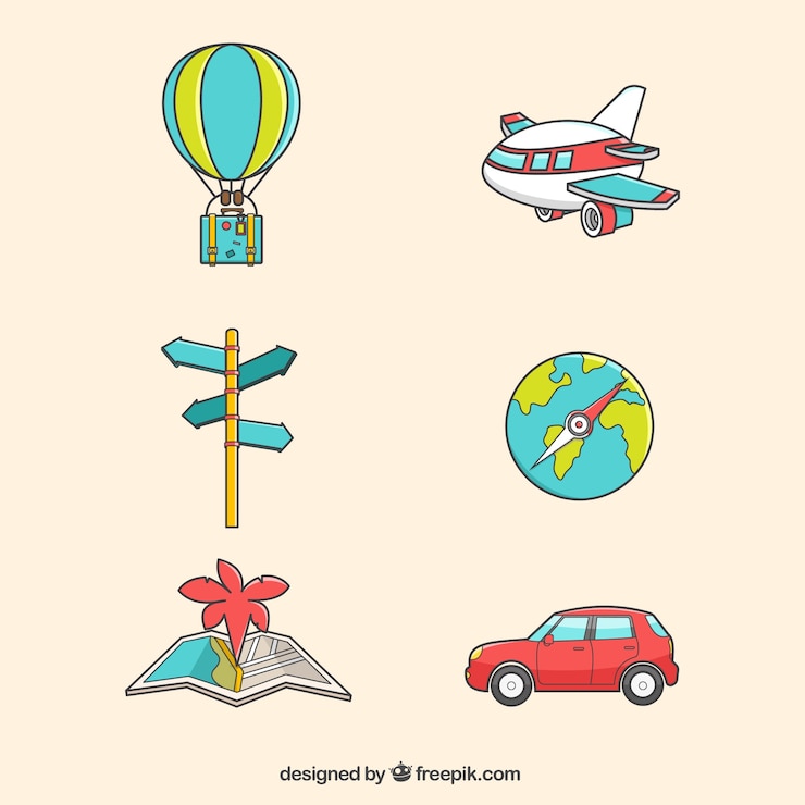 Vector Gratis pack of hand drawn transports and travel elements