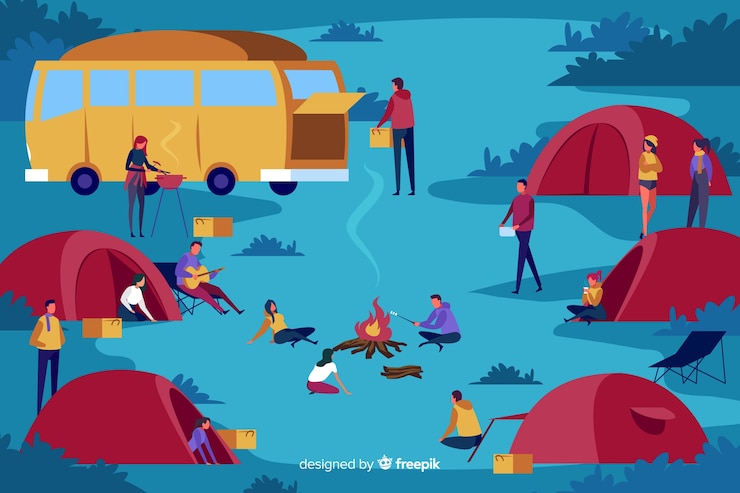 Vector Gratis pack of people camping flat design