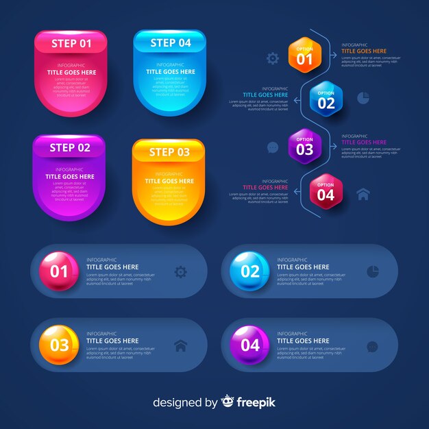 Pack of realistic glossy infographic elements