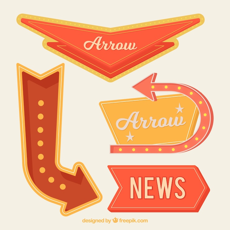 Vector Gratis pack of retro luminous arrow signs
