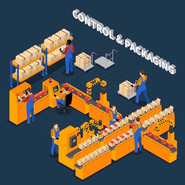 Vector Gratis packaging process isometric illustration