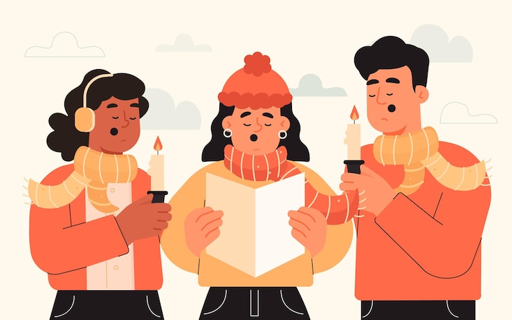 Vector Gratis paduan suara orang-orang menyanyikan lagu natal