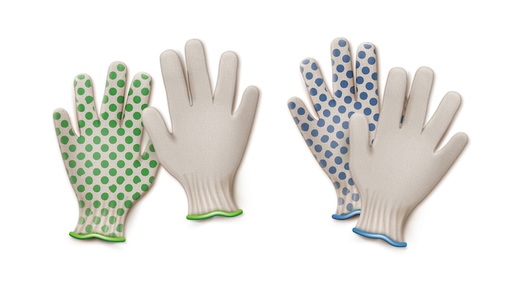 Vector Gratis pairs of green and blue gardening work gloves isolated