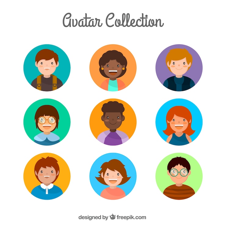 Vector Gratis paket avatar yang menyenangkan, cantik, dan smiley
