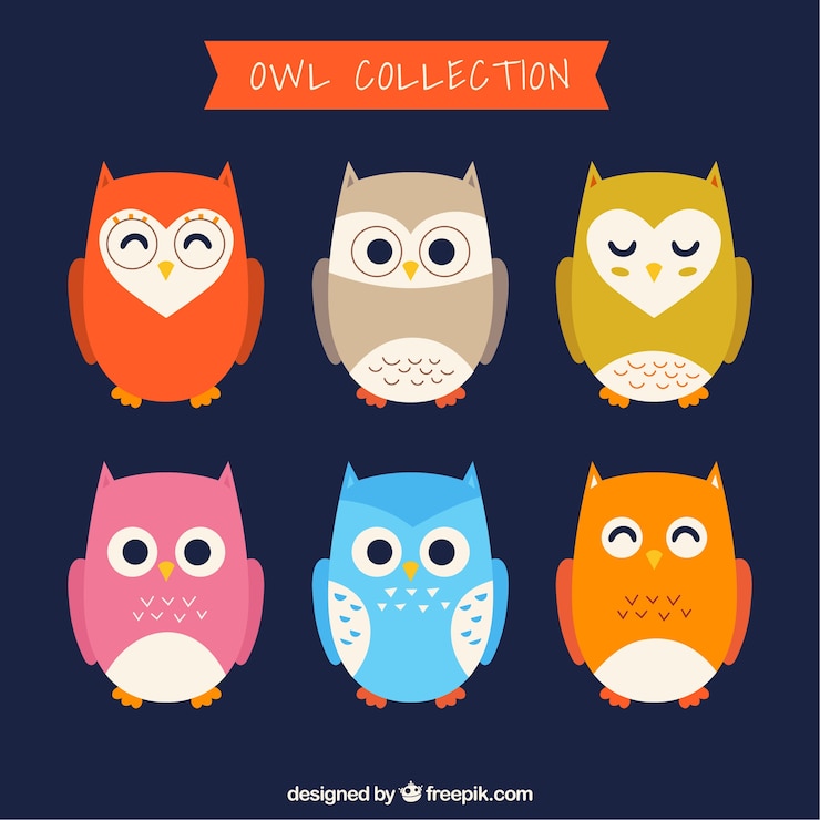 Vector Gratis paket burung hantu dalam gaya datar