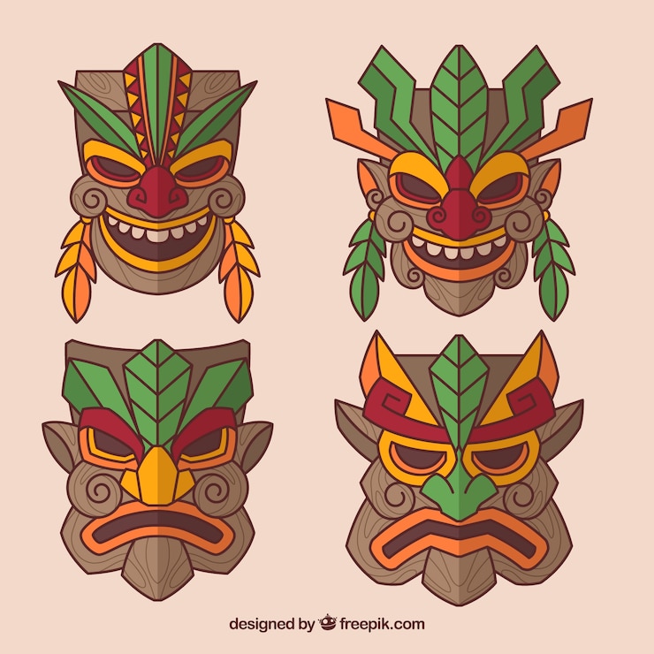 Vector Gratis paket datar topeng suku warna-warni