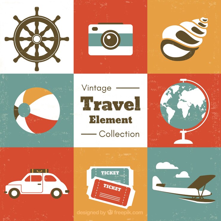 Vector Gratis paket elemen perjalanan vintage datar