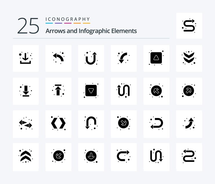 Vector Gratis paket ikon 25 glyph solid panah termasuk panah bawah panah kiri panah
