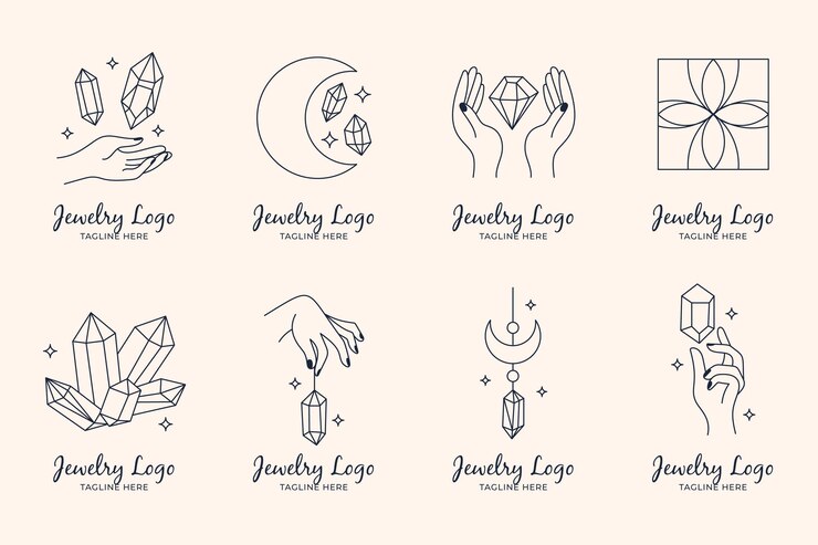 Vector Gratis paket logo perhiasan yang digambar tangan