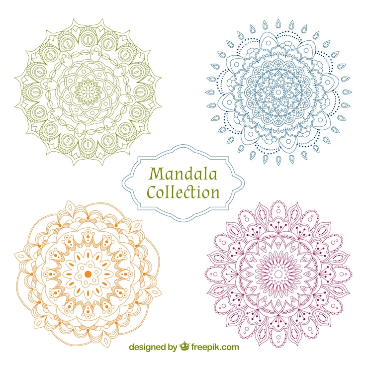 Vector Gratis paket mandala dekoratif yang digambar tangan