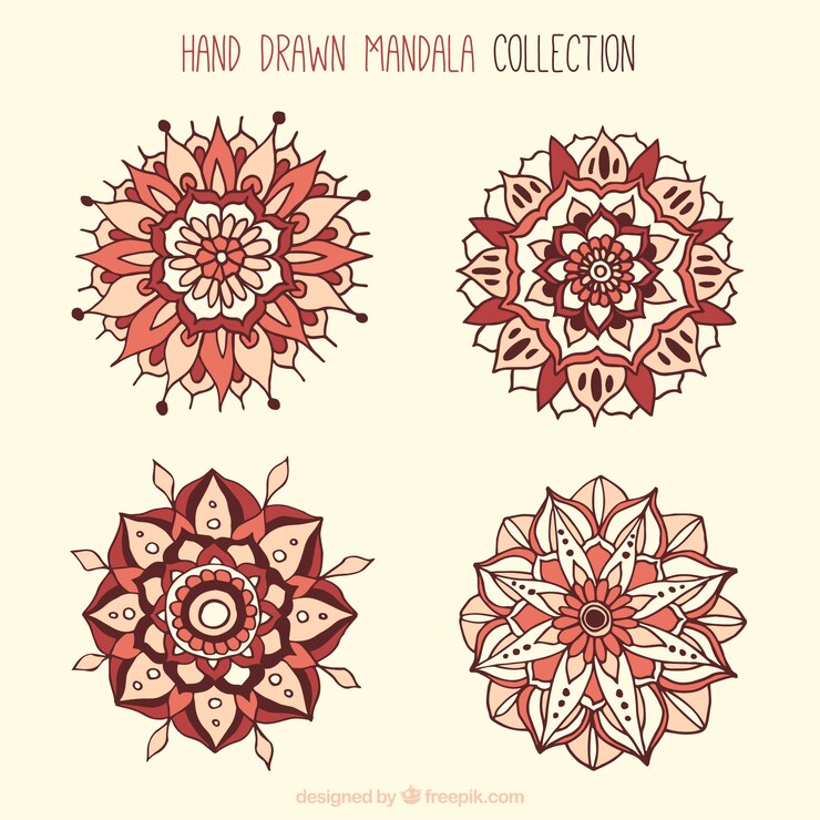 Vector Gratis paket mandala dekoratif yang digambar tangan