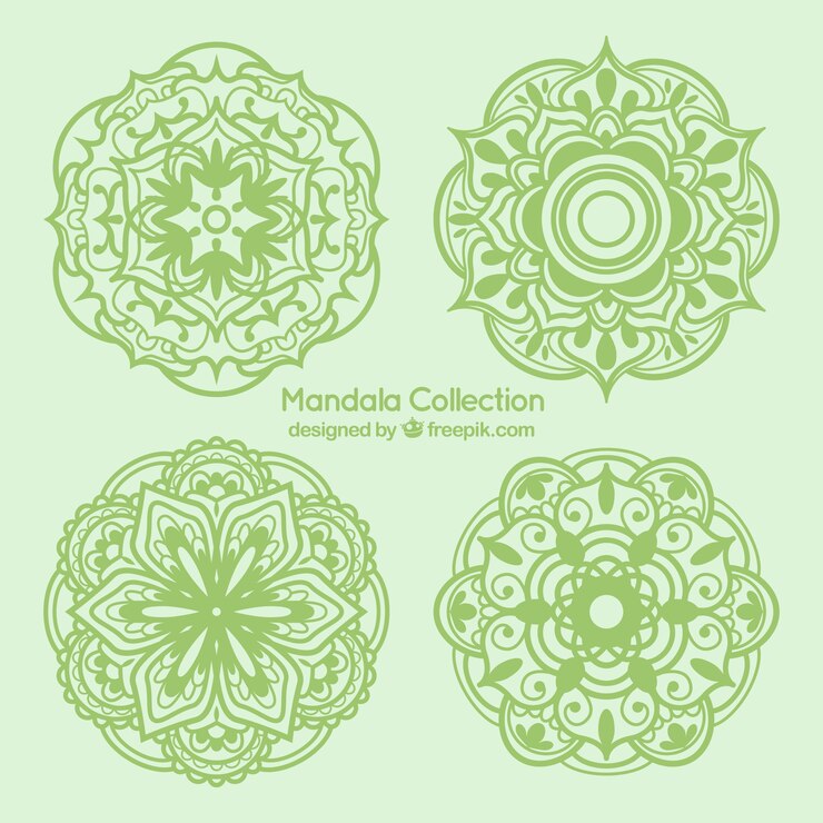 Vector Gratis paket mandala hijau yang digambar tangan