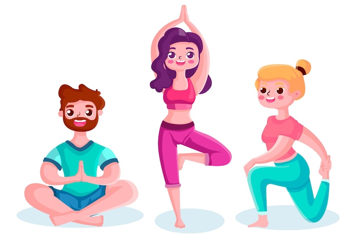 Vector Gratis paket orang-orang melakukan yoga