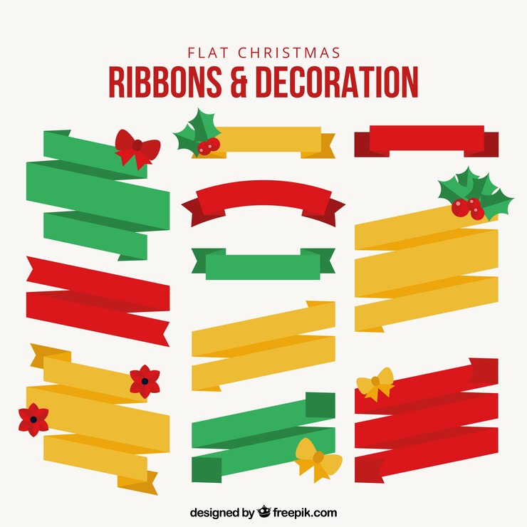 Vector Gratis paket pita geometris dengan dekorasi natal