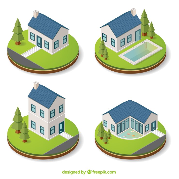 Vector Gratis paket rumah dalam gaya isometrik
