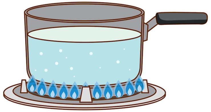 Vector Gratis panci air dengan pegangan mendidih di atas kompor gas