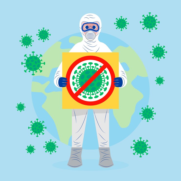 Vector Gratis pandemic concept man in hazmat suit