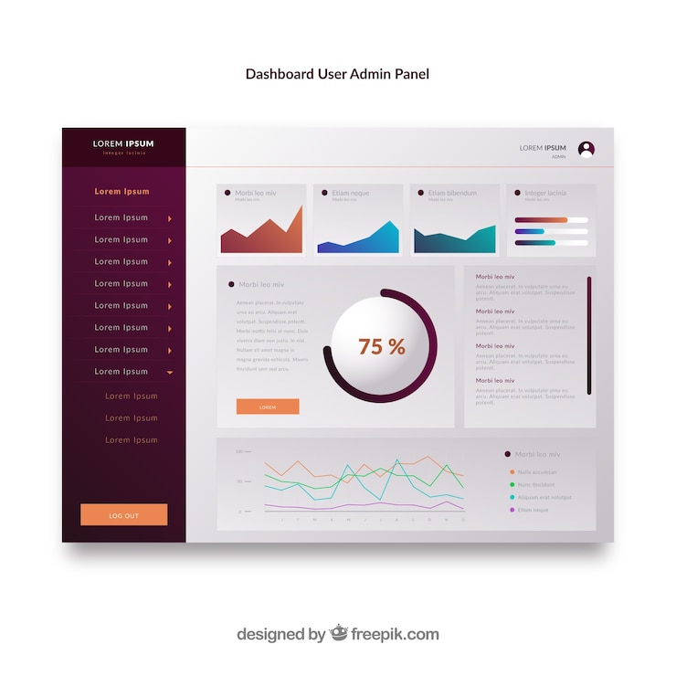 Vector Gratis panel admin dasbor modern dengan gaya gradien