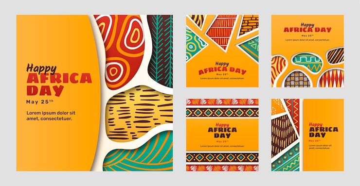 Vector Gratis paper style africa day instagram posts collection