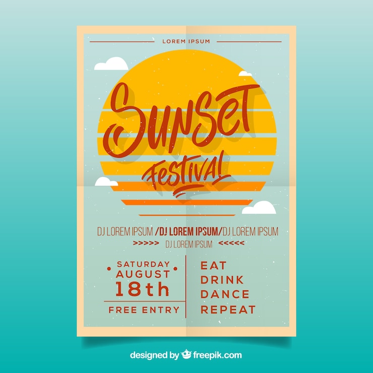 Vector Gratis party poster with sun and clouds