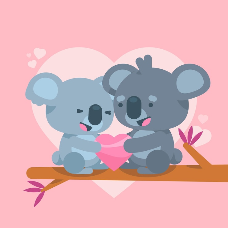 Vector Gratis pasangan beruang koala hari valentine datar