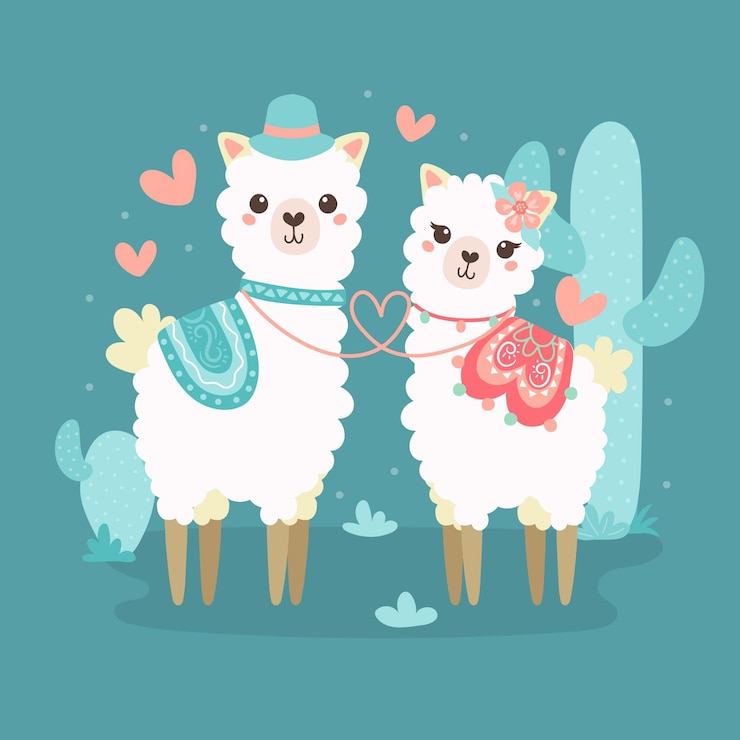 Vector Gratis pasangan hewan hari valentine yang lucu