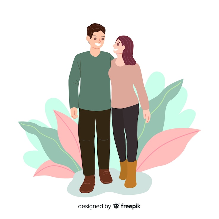 Vector Gratis pasangan muda berjalan bersama